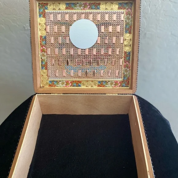 Rose Gold and Black Dress Box Purse with Black Handle, Mirror Inside - Picture 15 of 15